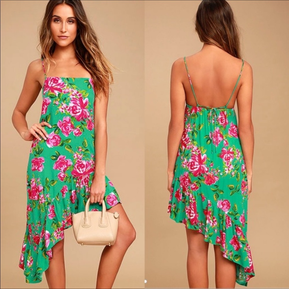 Lulu’s Asymmetrical Floral Dress Ruffle Hem